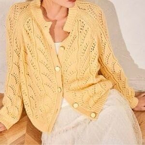 ARITZIA LITTLE MOON rosella cardigan sweater yellow wool/mohair